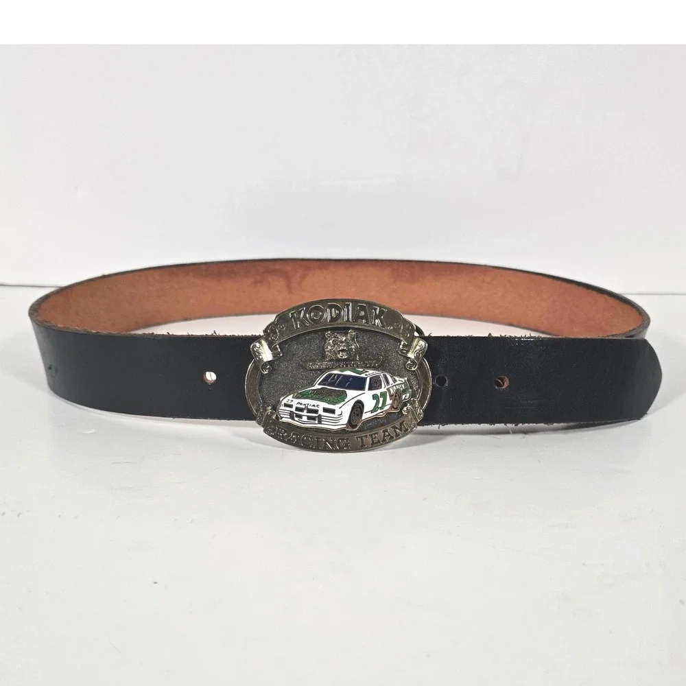 Kodiak Racing Team Belt Buckle Mens 40 Black Leather Vintage NASCAR Pontiac 27
